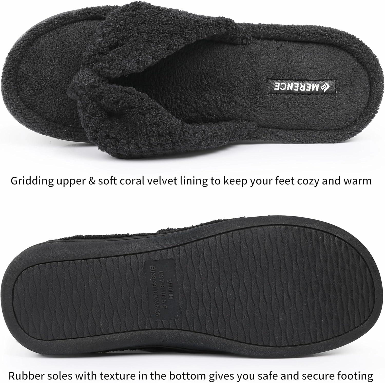 CIOR Women's Cozy Memory Foam Spa Thong Flip Flops House Indoor Slippers Plush Gridding Velvet Lining Clog Style-U1MTW017-0716