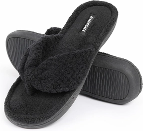 CIOR Women's Cozy Memory Foam Spa Thong Flip Flops House Indoor Slippers Plush Gridding Velvet Lining Clog Style-U1MTW017-0716