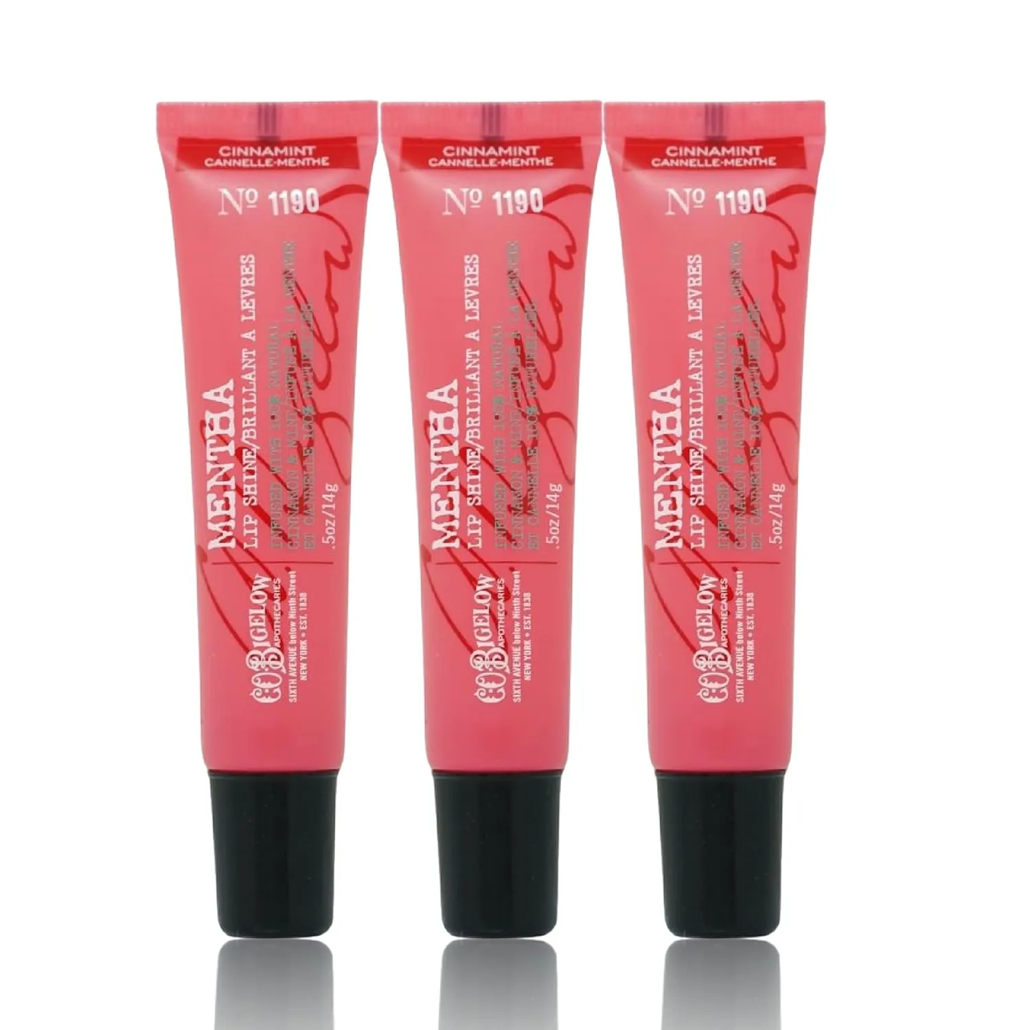 C.O. Bigelow Cinnamint Mentha Lip Shine Balm Trio, Lip Gloss & Balm Tubes, 3 Pack, 0.5 oz / 14g each
