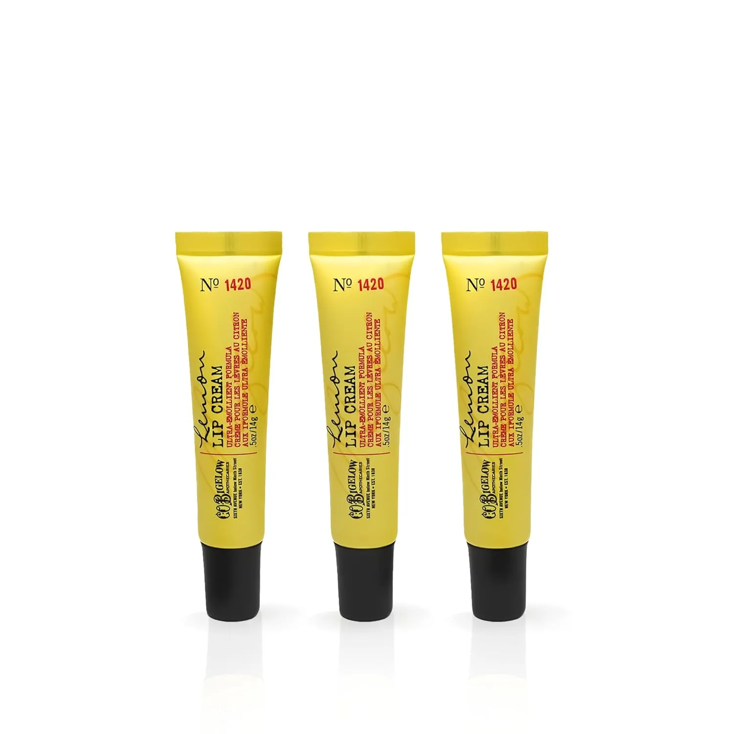 C.O. Bigelow Lemon Lip Cream Trio, Ultra-Emollient Formula with Shea Butter, 0.5 oz / 14g each, pack of 3