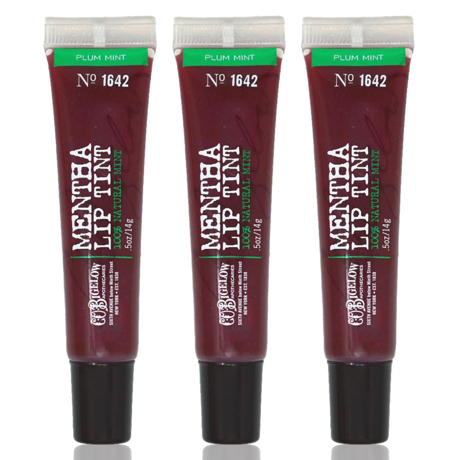 C.O. Bigelow Plum Mint Mentha Lip Tint Trio, Moisturizing Lip Balms for Dry Lips, Light Purple Tinted Gloss, Bulk Balm 3 Pack, 0.5 oz Each