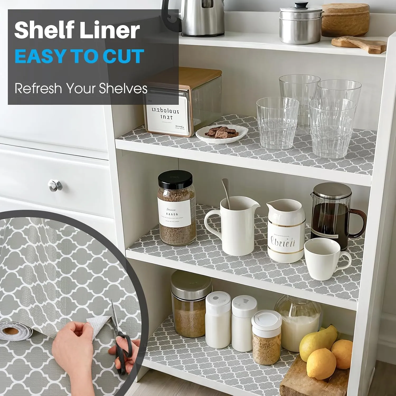 COAVAS Shelf Liner Drawer Liner Cabinet Liner Non-Slip 12in X 30Ft - Textured Kitchen Cabinet Liners with Self-Grip, Easy Cut Thick Shelf Paper for Drawers, Wardrobes, Pantry & Countertops (Gray)