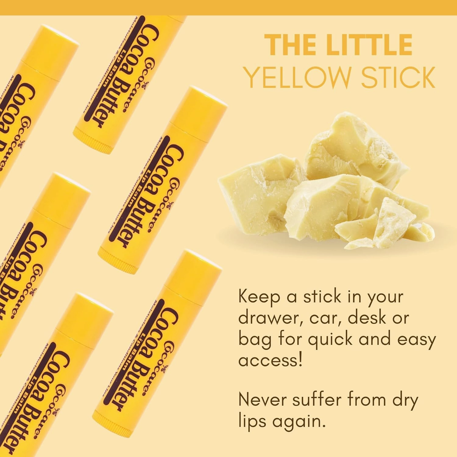 Cococare Cocoa Butter Lip Balm - The Little Yellow Stick Enriched with Natural Cocoa Butter - Conditions & Protects Lips with Hydrating Formula - 0.15oz (10 Sticks)