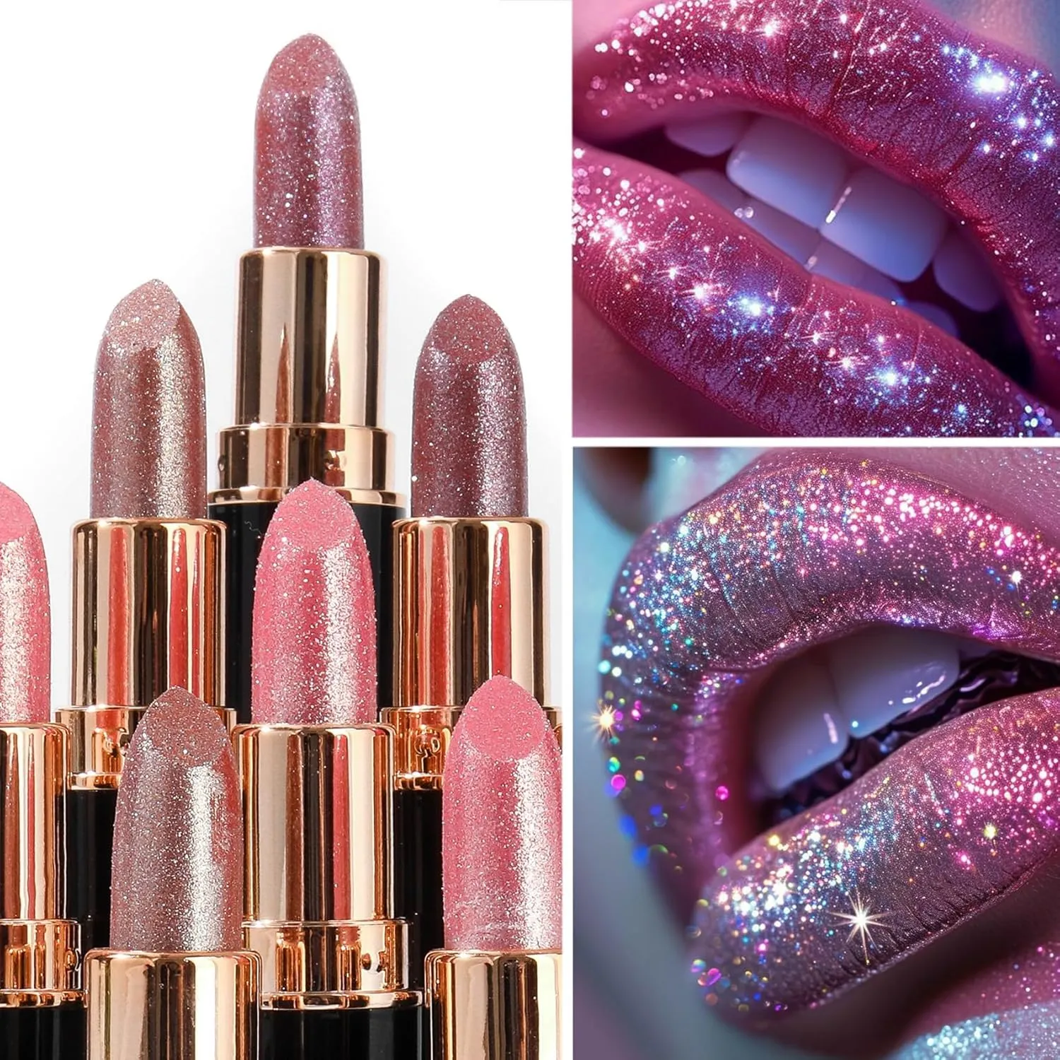Comparison Diamond Lip Gloss Glitter Lipstick Waterproof, Glitter Lipstick (2 PCS B)