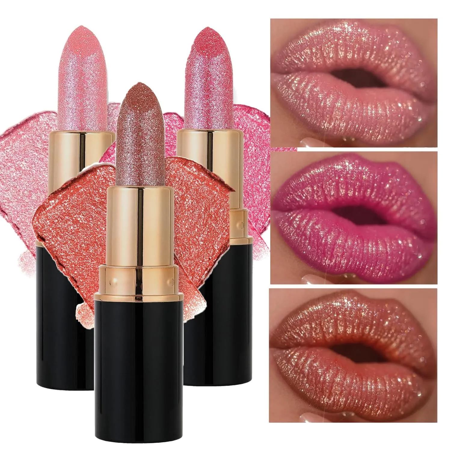 Comparison Diamond Lip Gloss Glitter Lipstick Waterproof, Glitter Lipstick (2 PCS B)