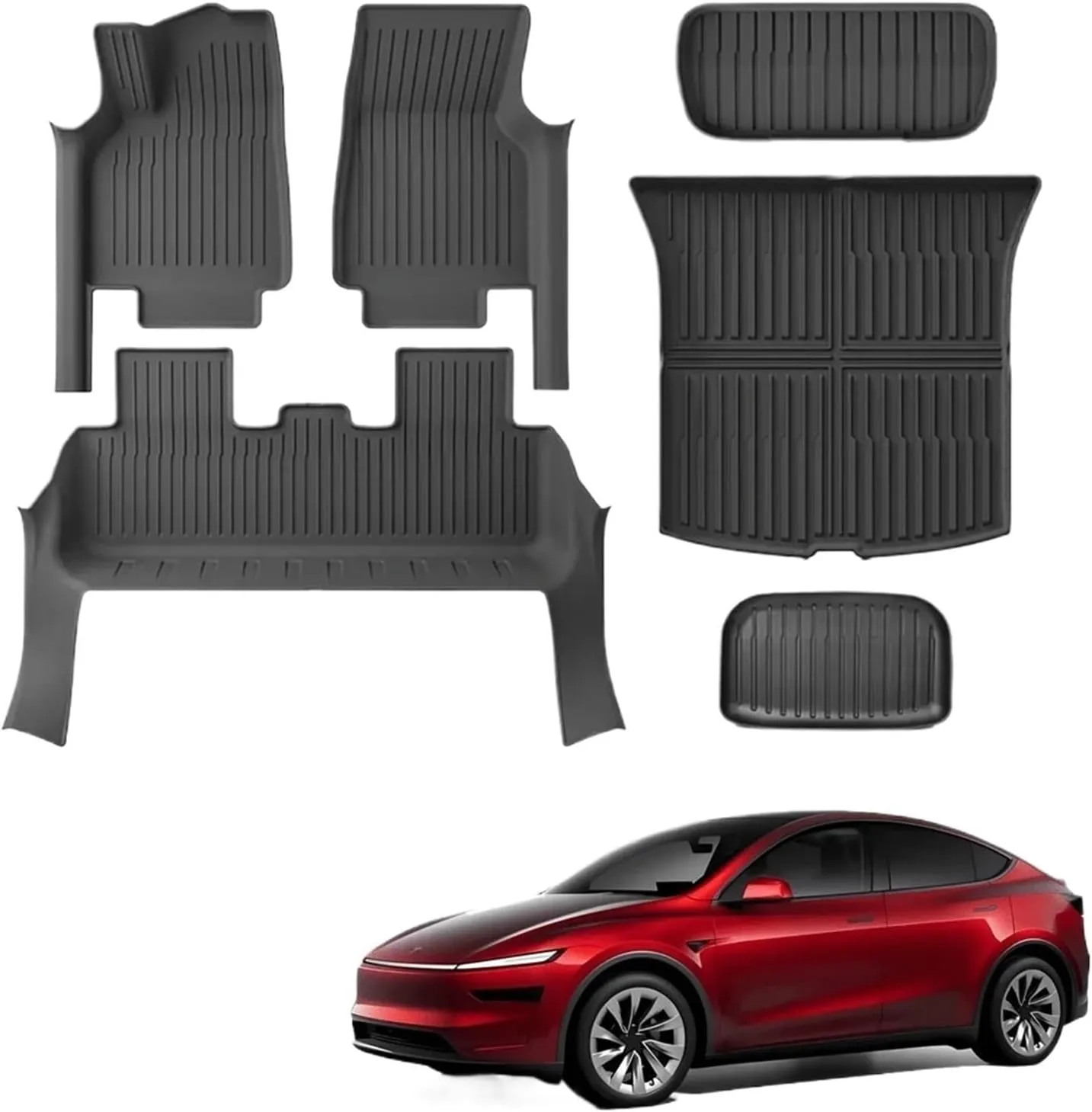 Compatible with Tesla Model Y Juniper 2025 Floor Mats with Door Sill Protection Strips All-Weather Floor Liner Cargo Mat Trunk Backrest Pad(Double layer-9pcs)