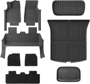 Compatible with Tesla Model Y Juniper 2025 Floor Mats with Door Sill Protection Strips All-Weather Floor Liner Cargo Mat Trunk Backrest Pad(Double layer-9pcs)