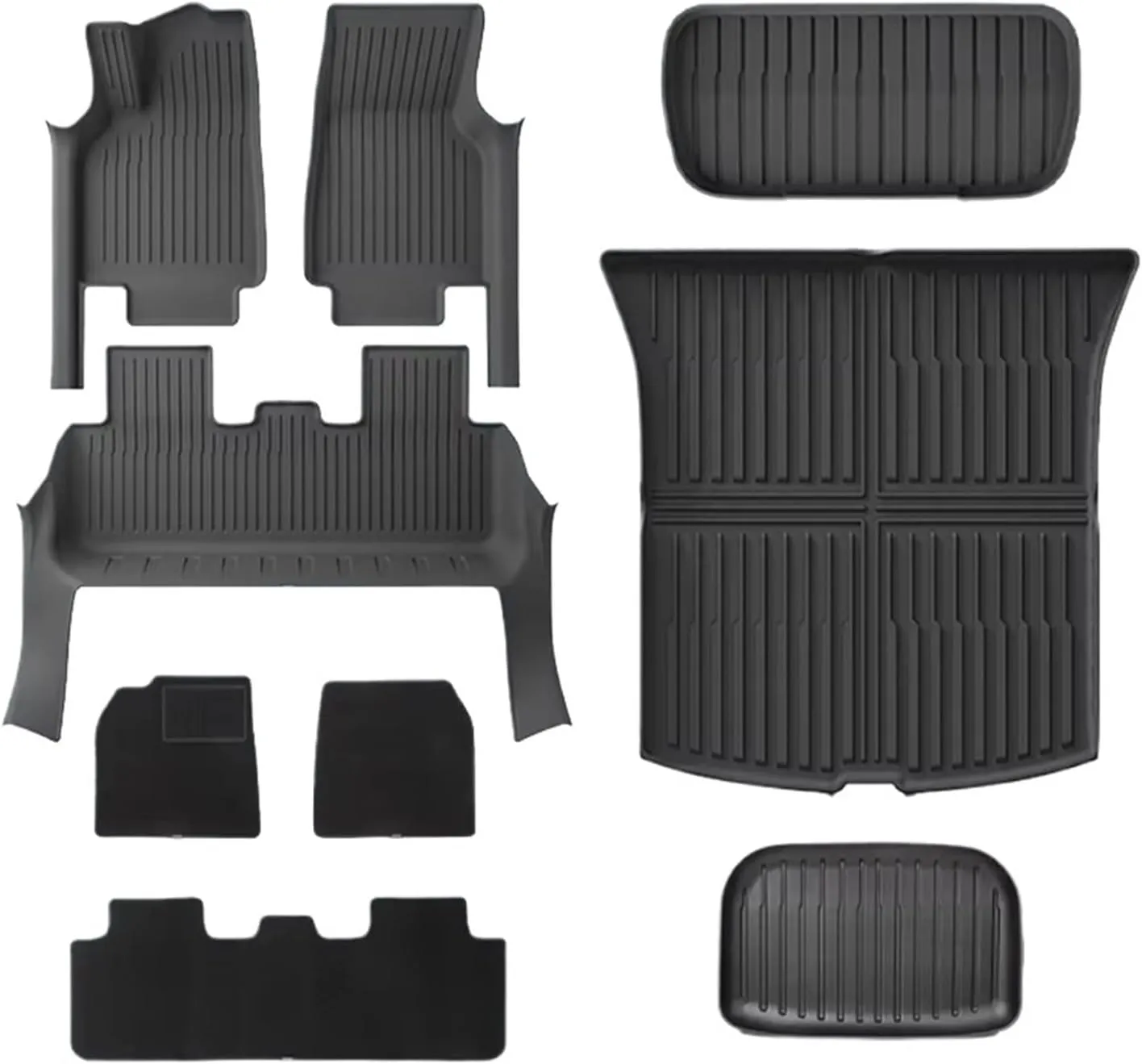 Compatible with Tesla Model Y Juniper 2025 Floor Mats with Door Sill Protection Strips All-Weather Floor Liner Cargo Mat Trunk Backrest Pad(Double layer-9pcs)