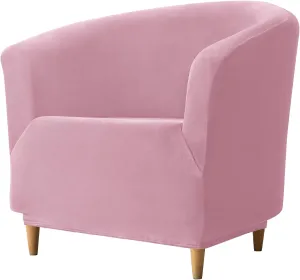 CONRUSER Velvet Club Chair Slipcover, Soft Stretch Tub Chair Cover Washable Thick Armchair Furniture Protector for Living Room (Pink)