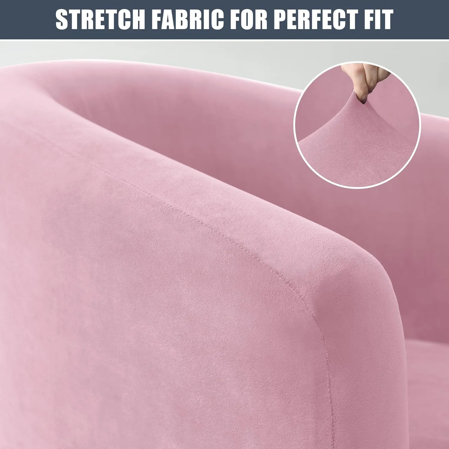 CONRUSER Velvet Club Chair Slipcover, Soft Stretch Tub Chair Cover Washable Thick Armchair Furniture Protector for Living Room (Pink)