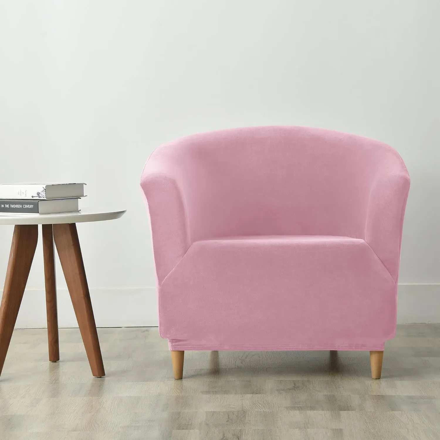 CONRUSER Velvet Club Chair Slipcover, Soft Stretch Tub Chair Cover Washable Thick Armchair Furniture Protector for Living Room (Pink)