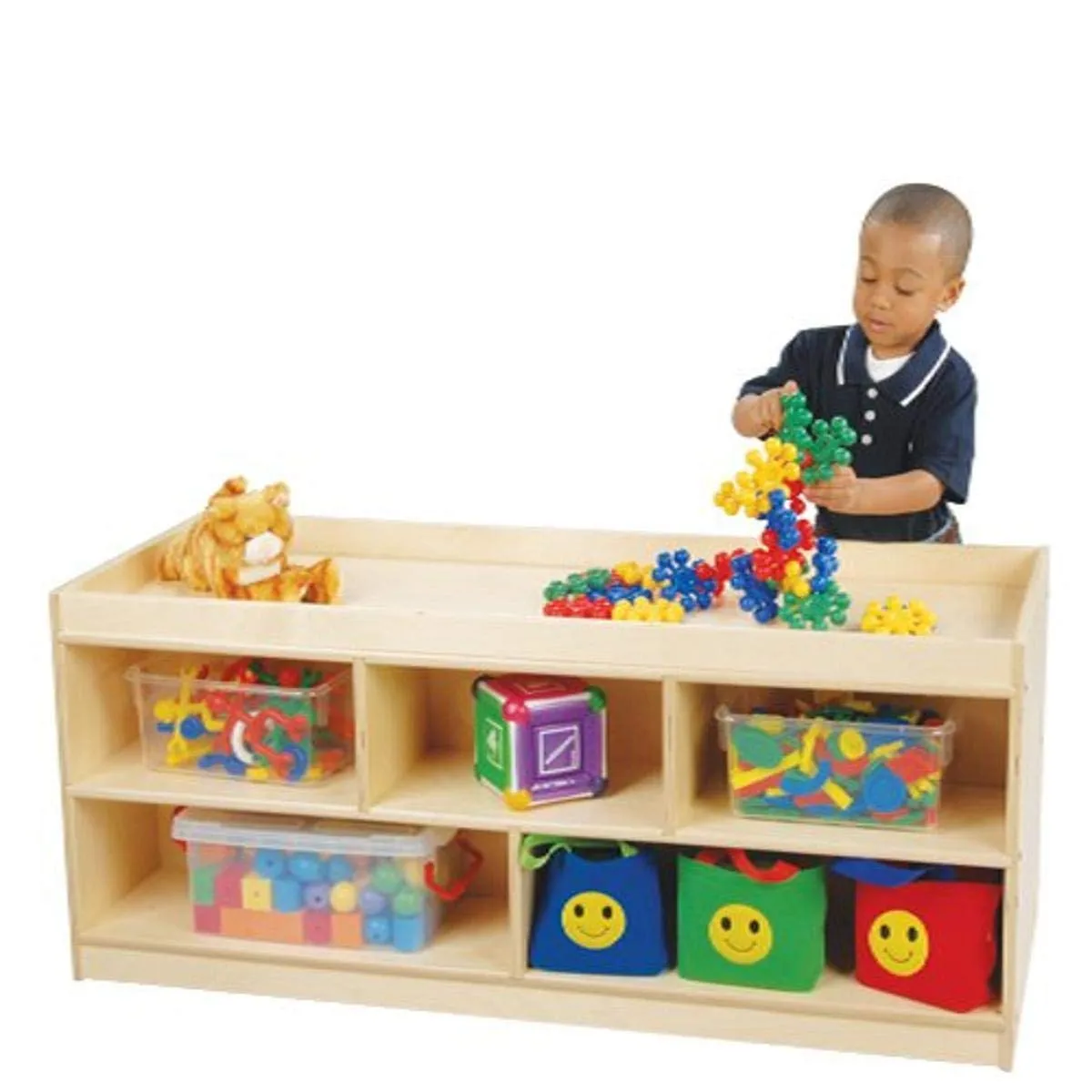 Constructive Playthings KWC-718 Classroom Toddler Double-Sided Activity Storage Unit with Low Play Surface