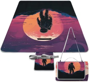 Cool Astronaut Picnic Blanket Portable Outdoor Mat Waterproof Machine Washable Foldable Park Mat with Sandproof Backing for Grass, Hiking, Travel