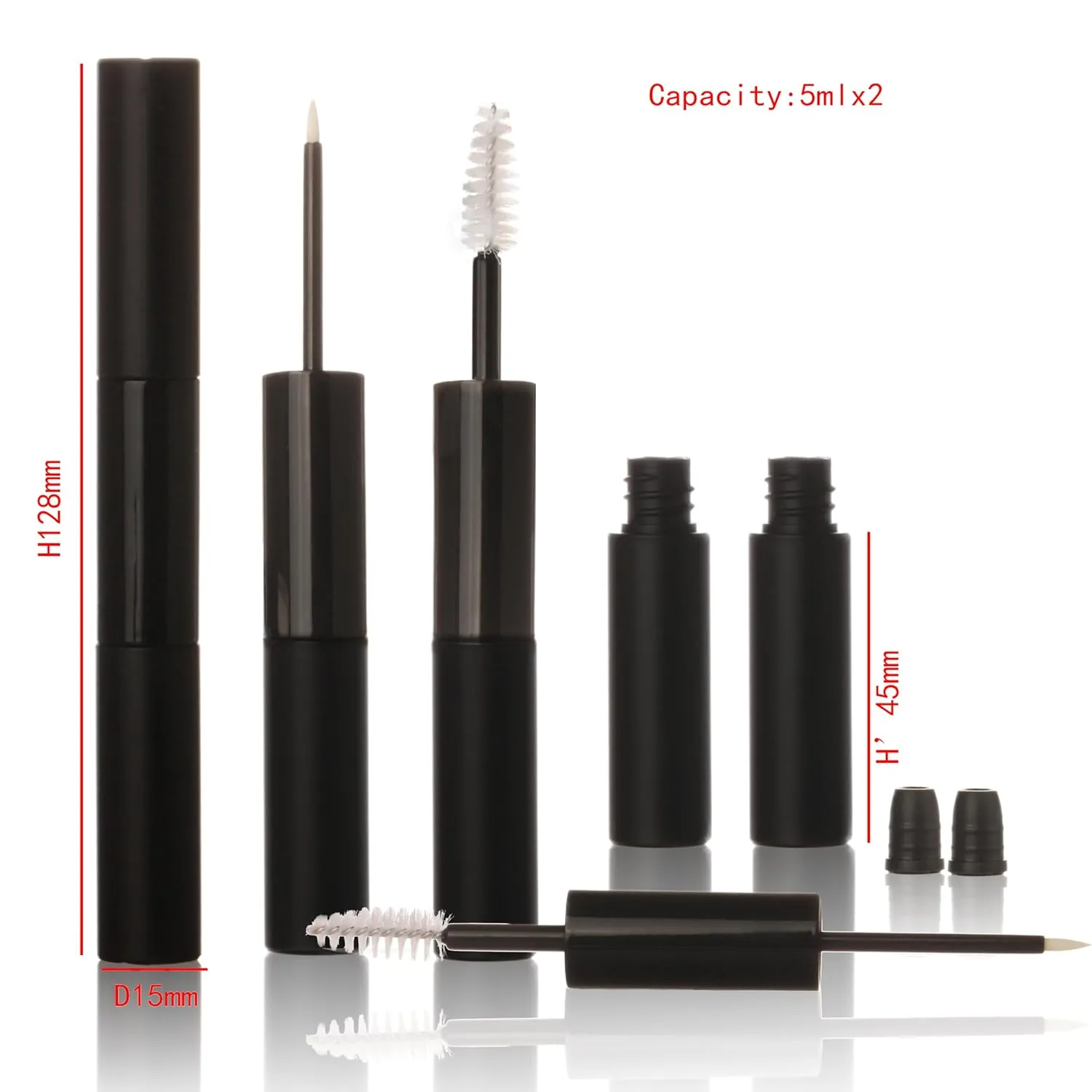 COSIDEA 50PCS Empty 5m 2 in 1 Mascara tube and Eyeliner containers 10ml dual Ended tubes container with wand for castor oil eyelash glue bottle packing