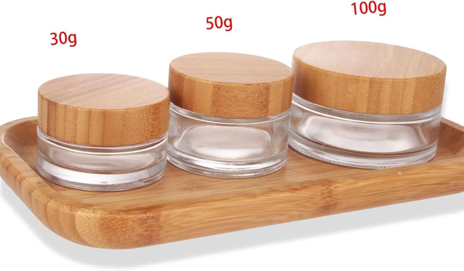 COSIDEA 5pcs Empty 1 OZ/30g Round Clear Glass Jars with Bamboo lids, Bamboo Cream Jar Refillable Cosmetic Travel Containers for Lip Balm, Ointments, Lotion Packing