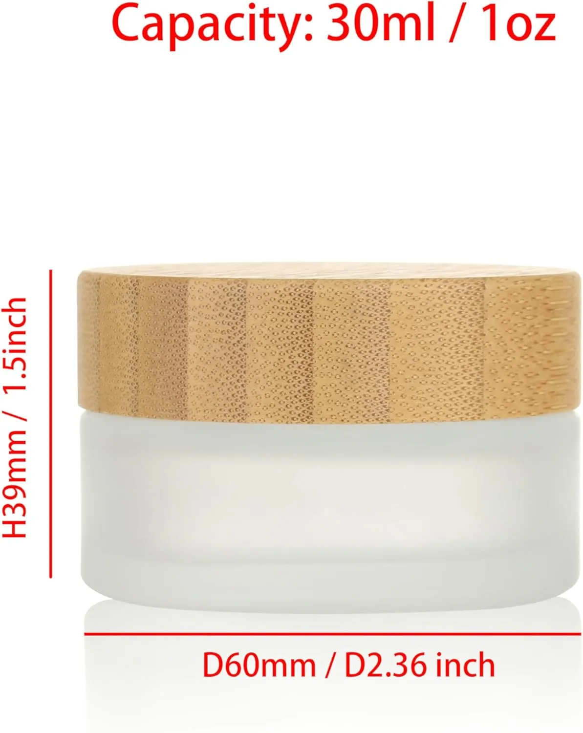 COSIDEA 5pcs Empty 1 OZ/30g Round Frosted Glass Jars with Bamboo lids, Bamboo Cream Jar Refillable Cosmetic Travel Containers for Lip Balm, Ointments, Lotion Packing