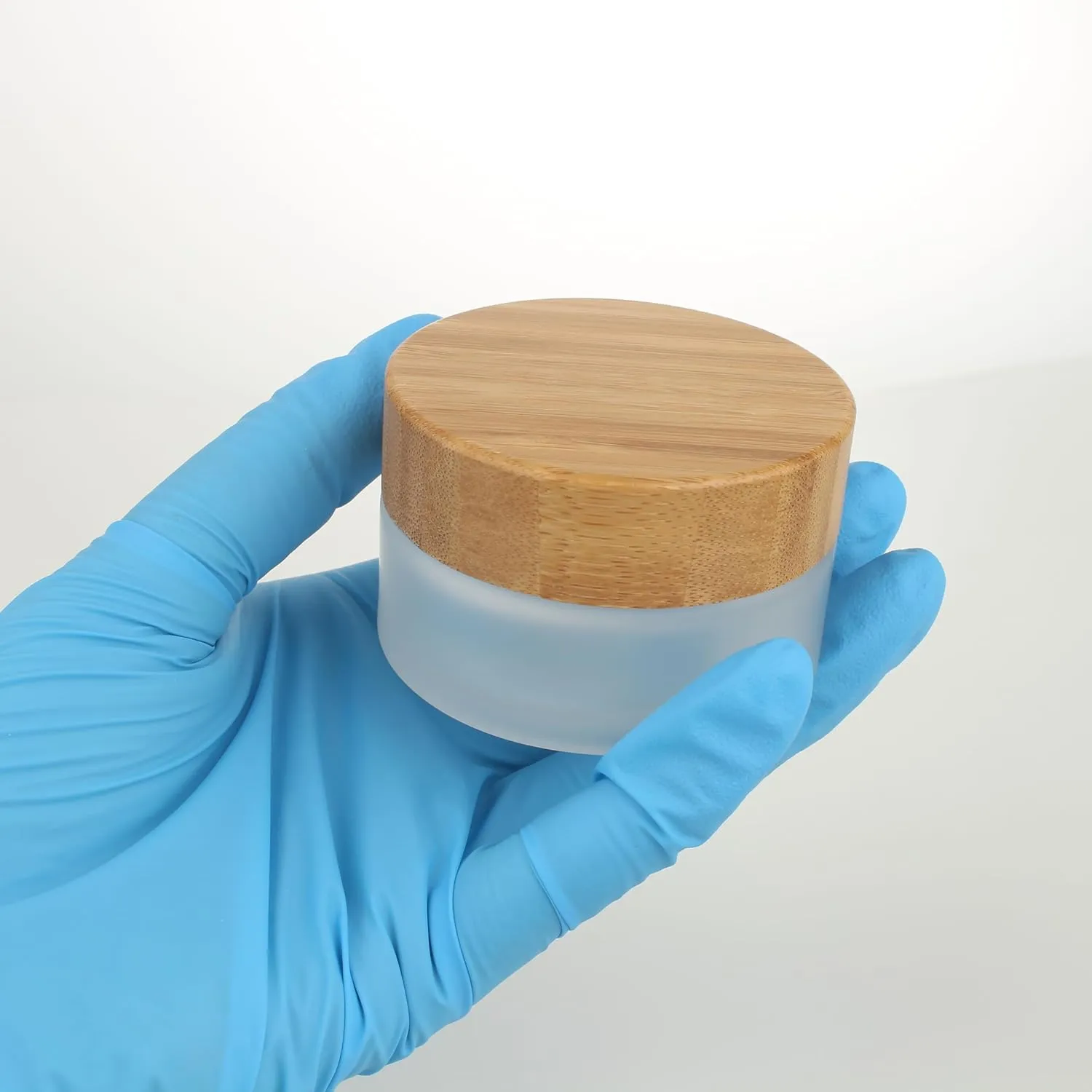 COSIDEA 5pcs Empty 1 OZ/30g Round Frosted Glass Jars with Bamboo lids, Bamboo Cream Jar Refillable Cosmetic Travel Containers for Lip Balm, Ointments, Lotion Packing