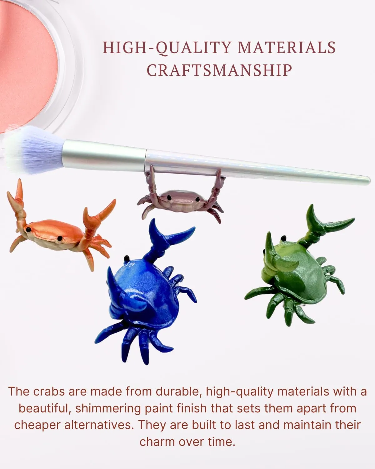 Crab Makeup Brush Holder, Perfect for Dual Ended Makeup Brushes, Shake Up the Monotony of Generic Shaped Makeup Brush Holders, 2024 Upgrade Well Balanced, 4-Color Pack