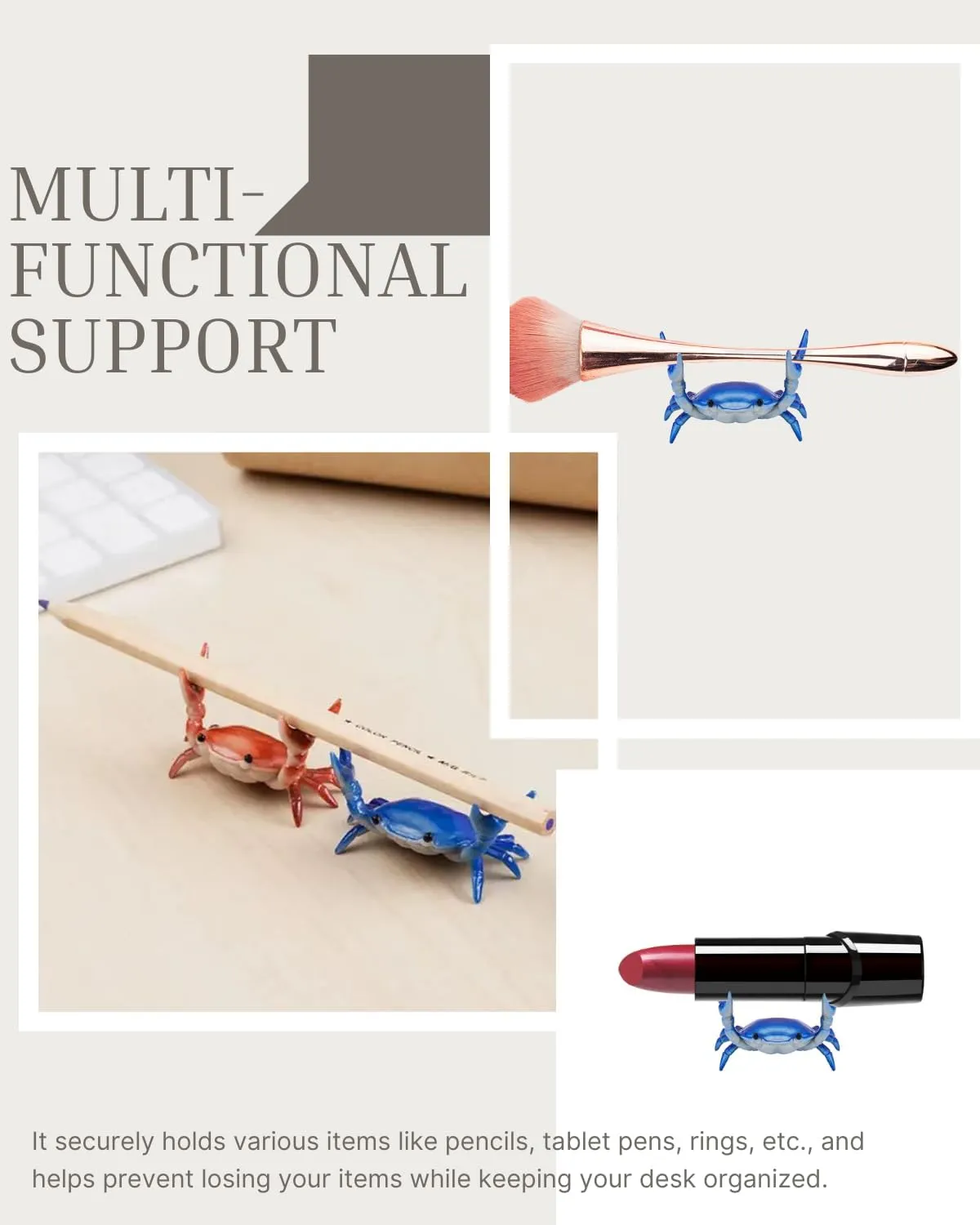 Crab Makeup Brush Holder, Perfect for Dual Ended Makeup Brushes, Shake Up the Monotony of Generic Shaped Makeup Brush Holders, 2024 Upgrade Well Balanced, 4-Color Pack