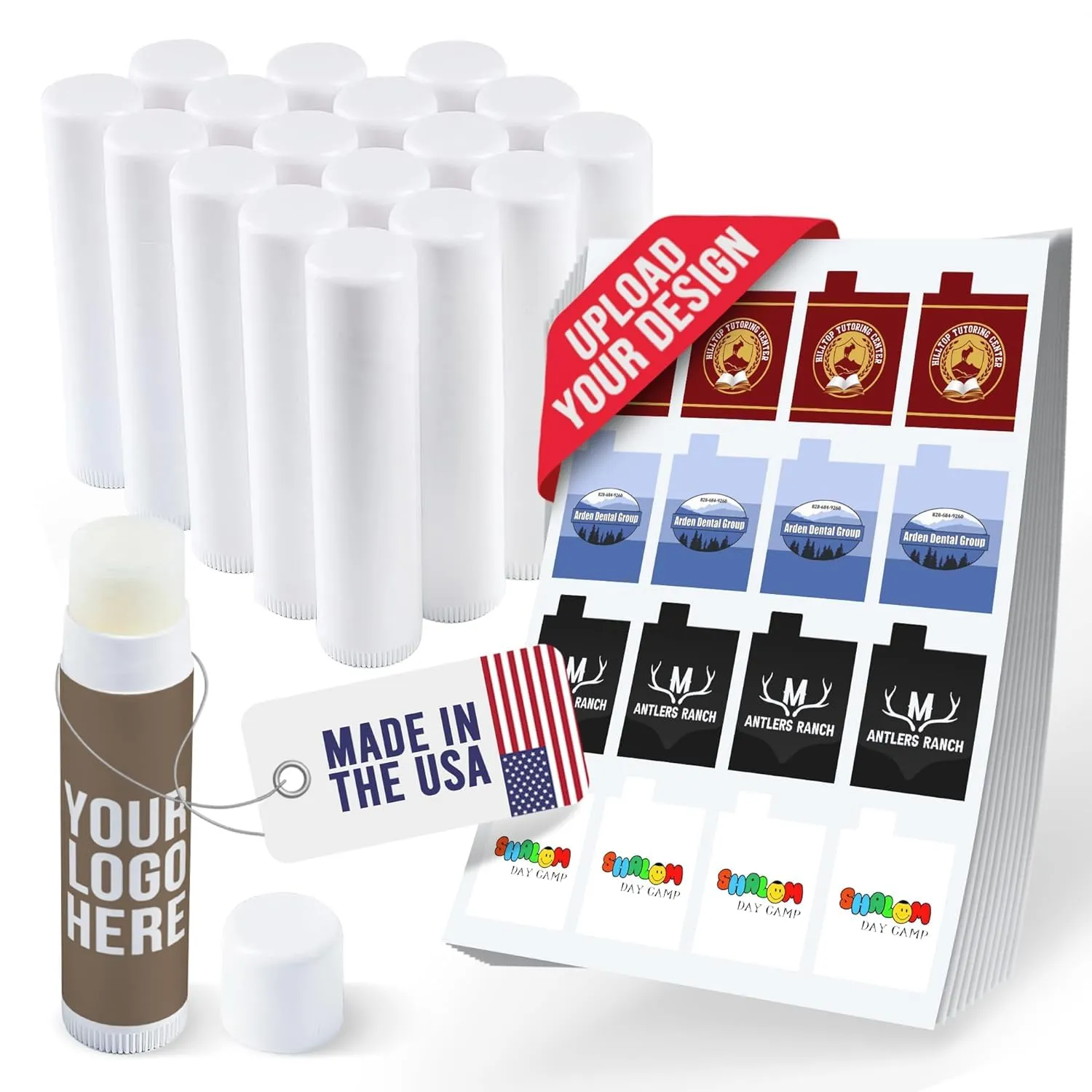 Custom Lip Balm - Personalized Labels - USA Natural Ingredients Vitamin E Shea Butter - Custom Chapstick Tubes For Party & Wedding Favors (Peppermint, 65 Pack)