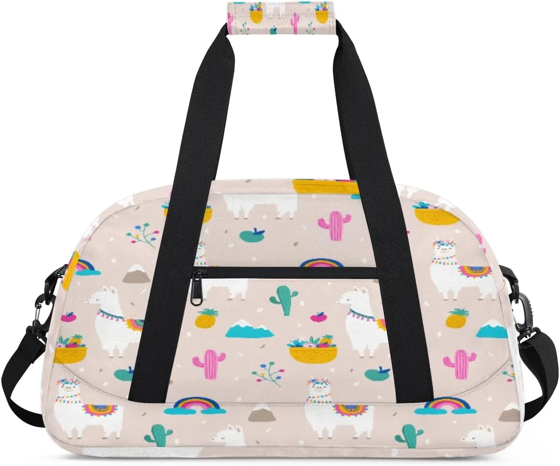 Cute Alpaca Gym Duffel Bag for Men Women Fruit Cactus Sports Tote Bag with Adjustable Shoulder Strap for Dance Gymnastics Traveling Outdoor Camping Overnight Stay
