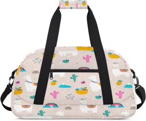 Cute Alpaca Gym Duffel Bag for Men Women Fruit Cactus Sports Tote Bag with Adjustable Shoulder Strap for Dance Gymnastics Traveling Outdoor Camping Overnight Stay