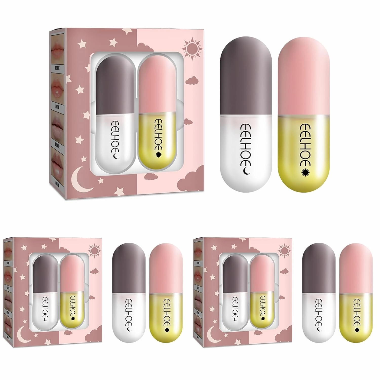 Day & Night Lip Plumping Capsule，Hydrating Lip Serum with Ginger, Mint & Vitamin E for Full, Smooth Lips – Anti-Aging Lip Care to Lighten Fine Lines (3 Pack)