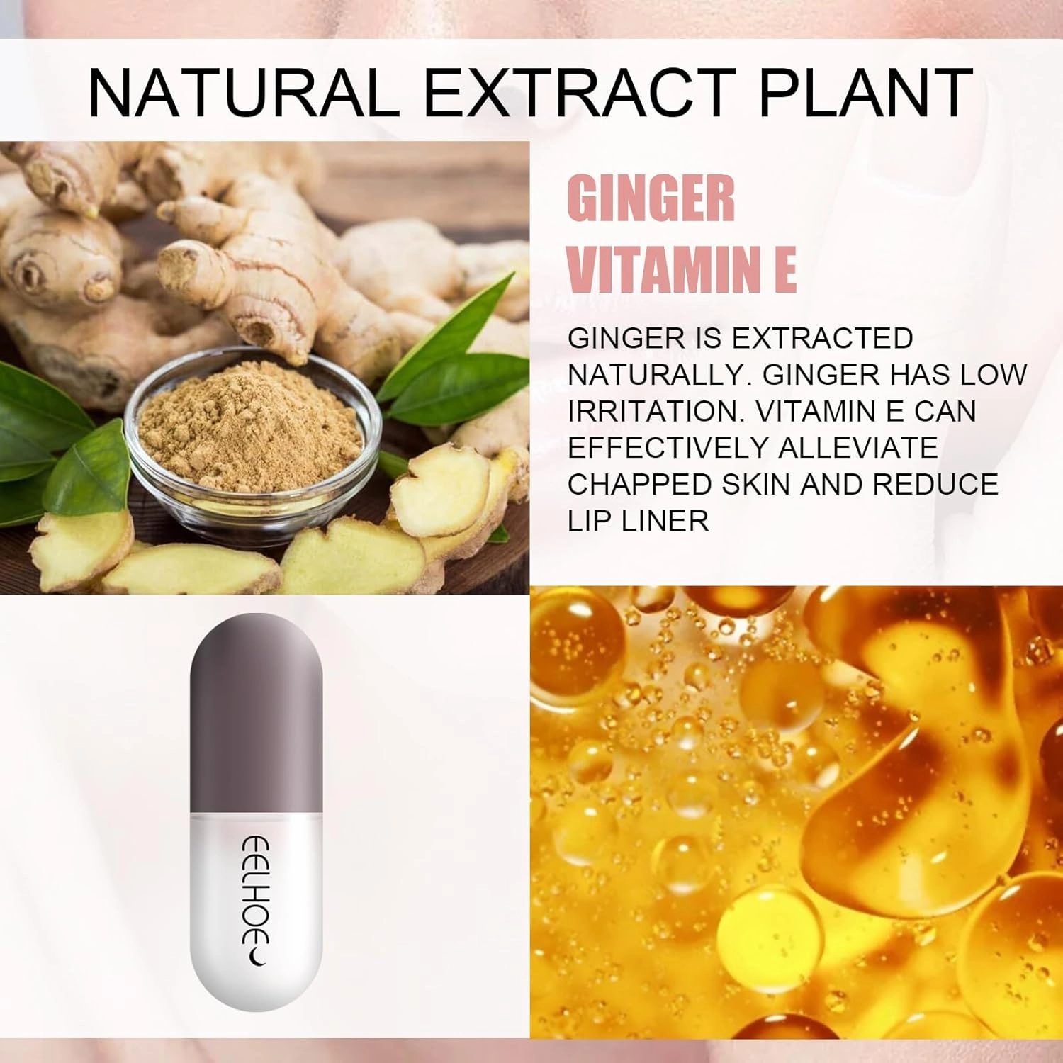 Day & Night Lip Plumping Capsule，Hydrating Lip Serum with Ginger, Mint & Vitamin E for Full, Smooth Lips – Anti-Aging Lip Care to Lighten Fine Lines (3 Pack)