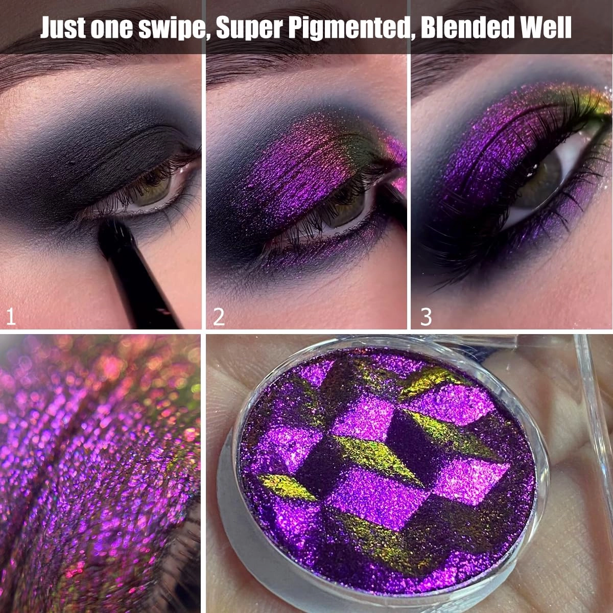 DE'LANCI Chameleon Glitter Eyeshadow Palette - Pigmented, Multichrome Glitter Eyeshadow - Purple-Gold-Green Holographic Color Shift - Multi-Dimensional Eye Looks