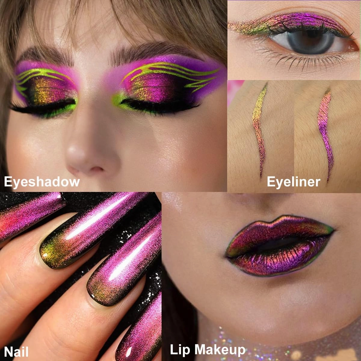 DE'LANCI Chameleon Glitter Eyeshadow Palette - Pigmented, Multichrome Glitter Eyeshadow - Purple-Gold-Green Holographic Color Shift - Multi-Dimensional Eye Looks