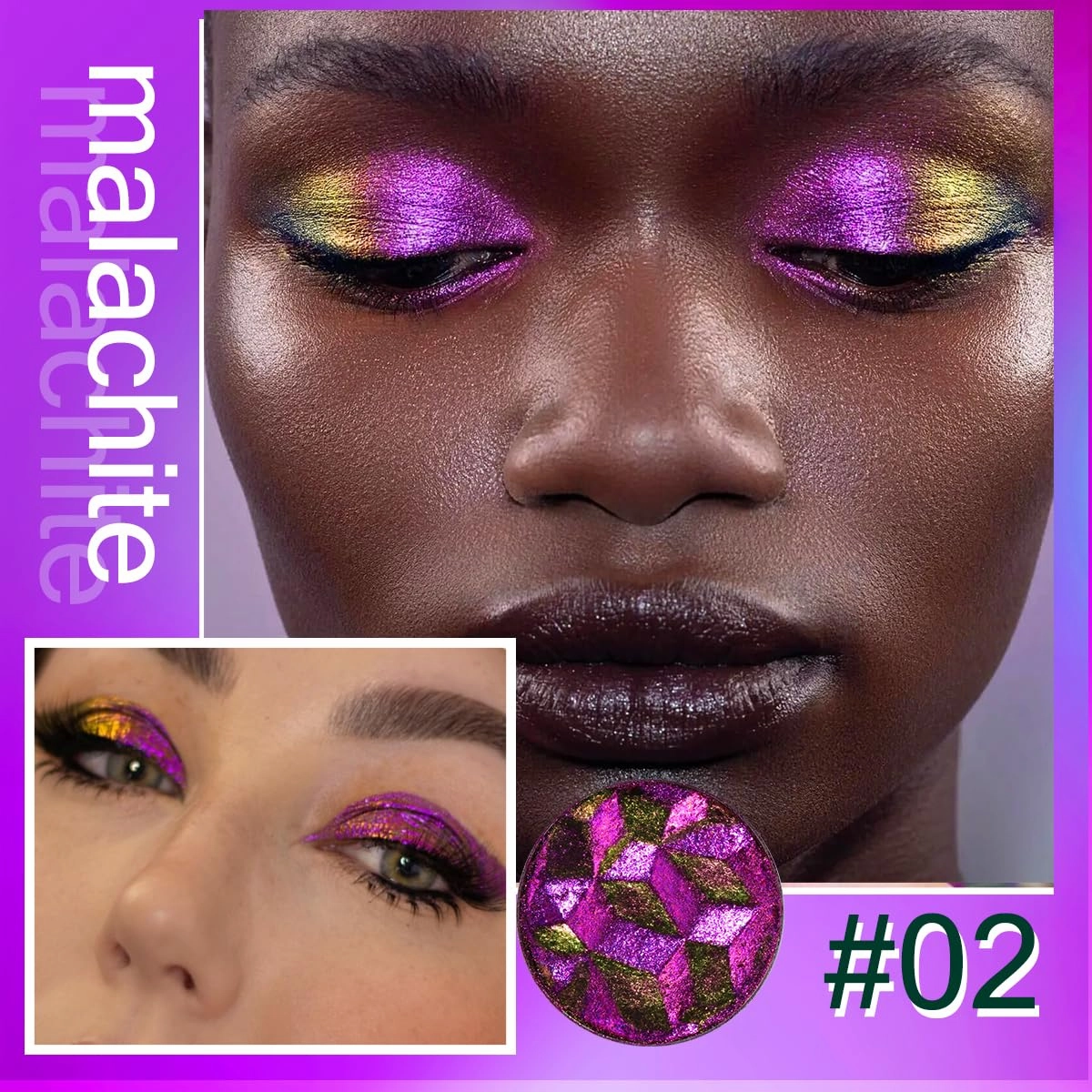 DE'LANCI Chameleon Glitter Eyeshadow Palette - Pigmented, Multichrome Glitter Eyeshadow - Purple-Gold-Green Holographic Color Shift - Multi-Dimensional Eye Looks