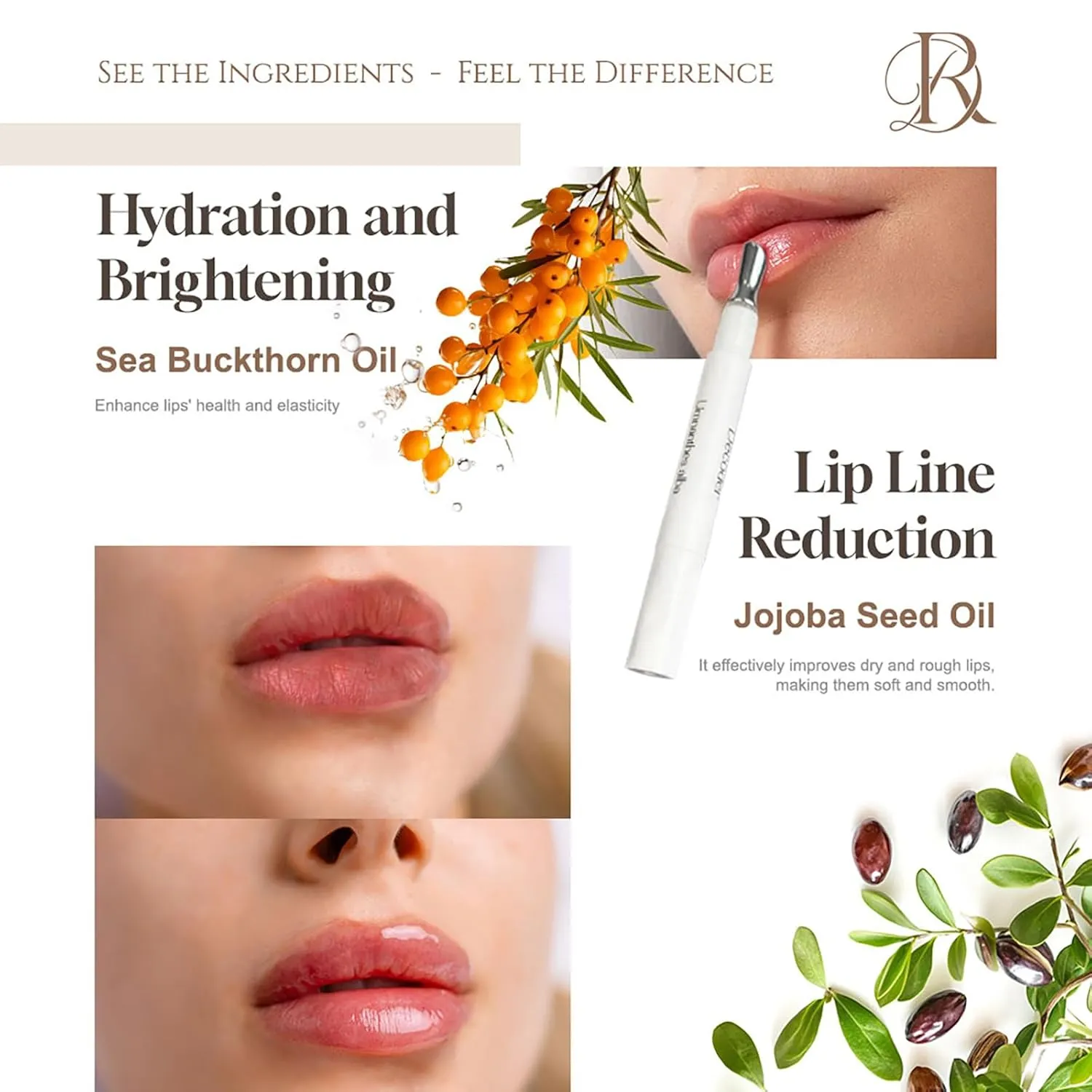 Decoder Moisturize Natural Nourishing Lip Oil - 100% Pure Meadowfoam Oil, Jojoba Oil, Shea Butter, Camellia Oil & Sea Buckthorn Oil for Hydration & Lip Line Reduction (5)