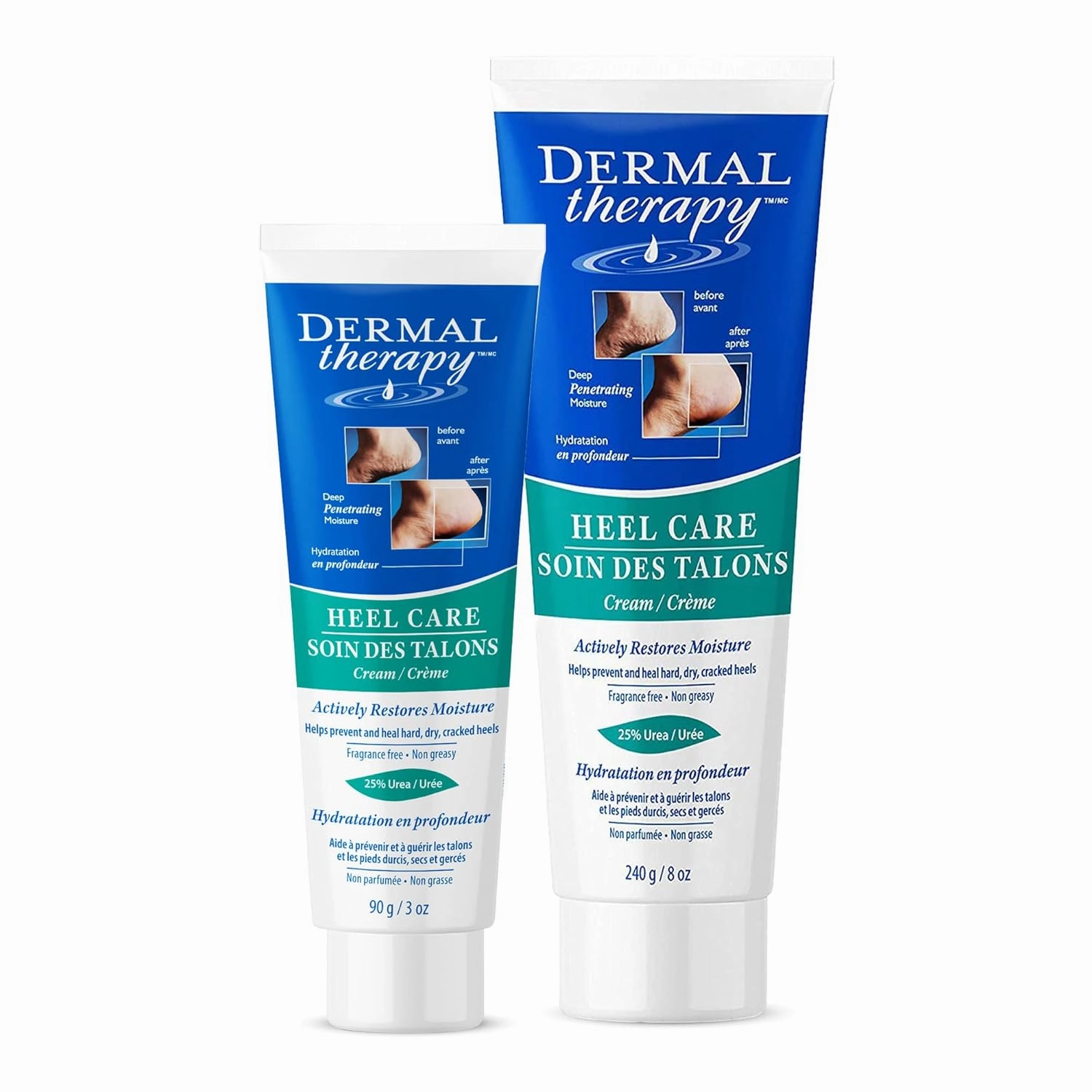Dermal Therapy Heel Care Cream - Moisturizing Treatment that Repairs and Heals Dry, Rough, Cracked Heels and Feet | 25% Urea and 6% Alpha Hydroxy Acids (3oz 8oz Bundle)