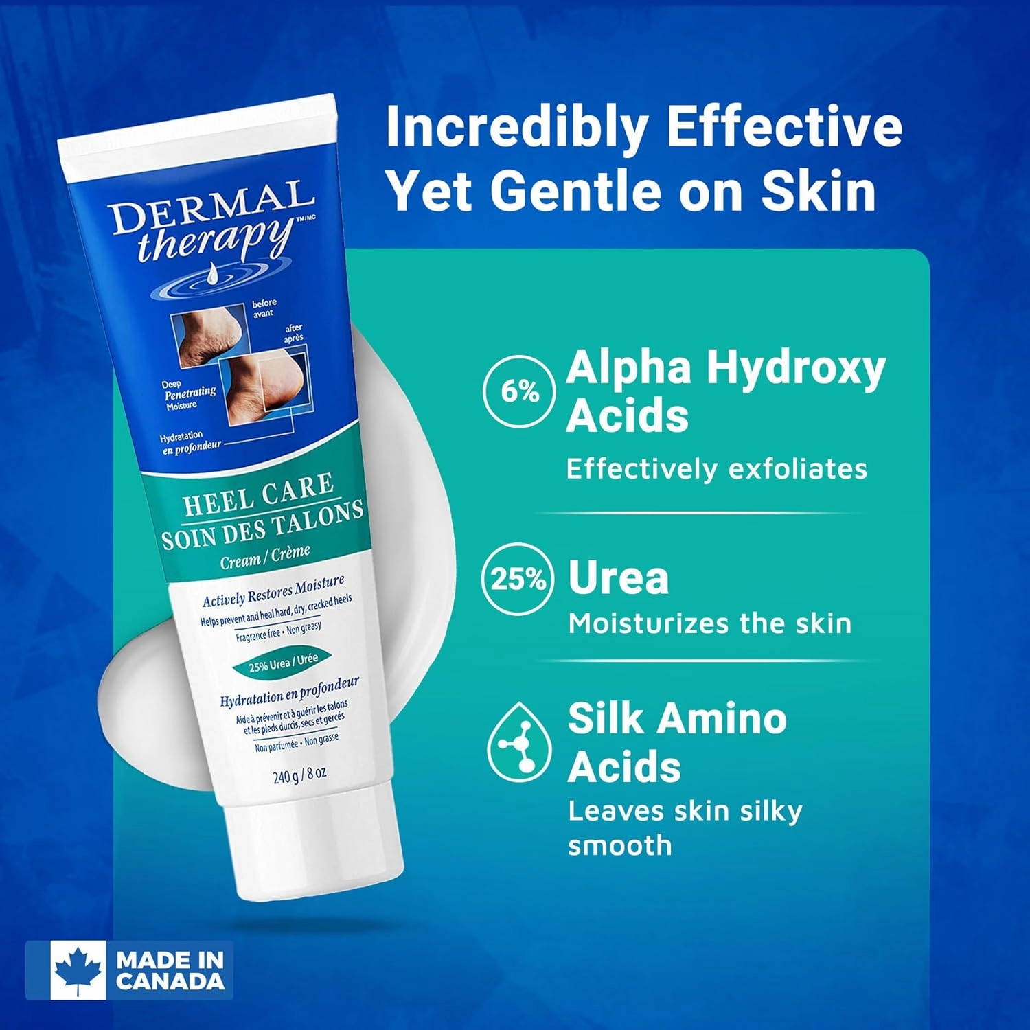 Dermal Therapy Heel Care Cream - Moisturizing Treatment that Repairs and Heals Dry, Rough, Cracked Heels and Feet | 25% Urea and 6% Alpha Hydroxy Acids (3oz 8oz Bundle)