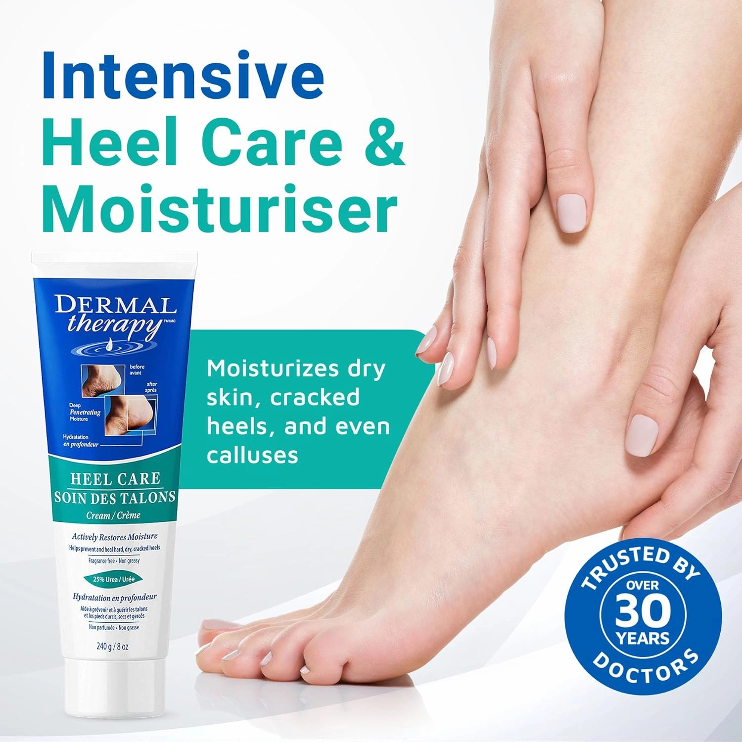 Dermal Therapy Heel Care Cream - Moisturizing Treatment that Repairs and Heals Dry, Rough, Cracked Heels and Feet | 25% Urea and 6% Alpha Hydroxy Acids (3oz 8oz Bundle)