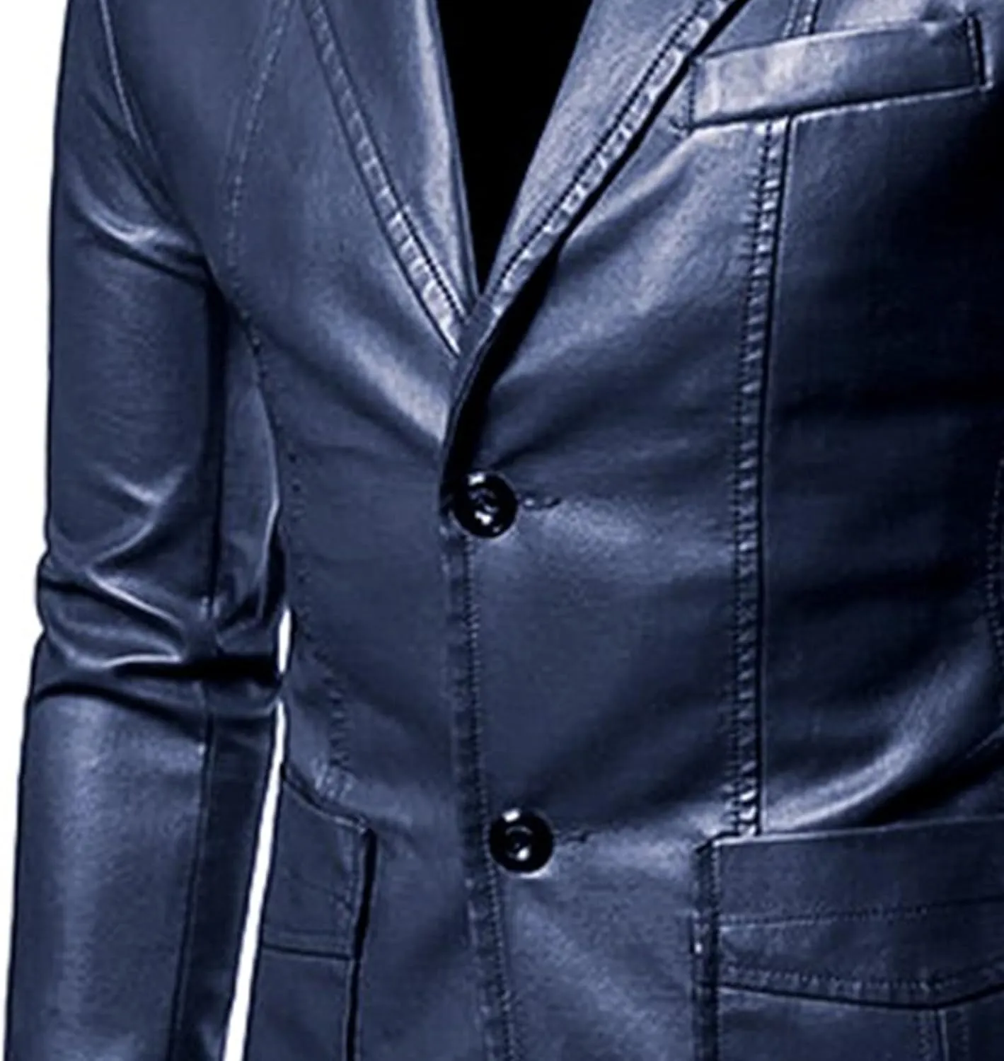 DGHM-JLMY Men's Suit Collar Fashion Pu Leather Jacket Casual 2 Button Slim Faux Leather Blazer Business Leather Sport Coat