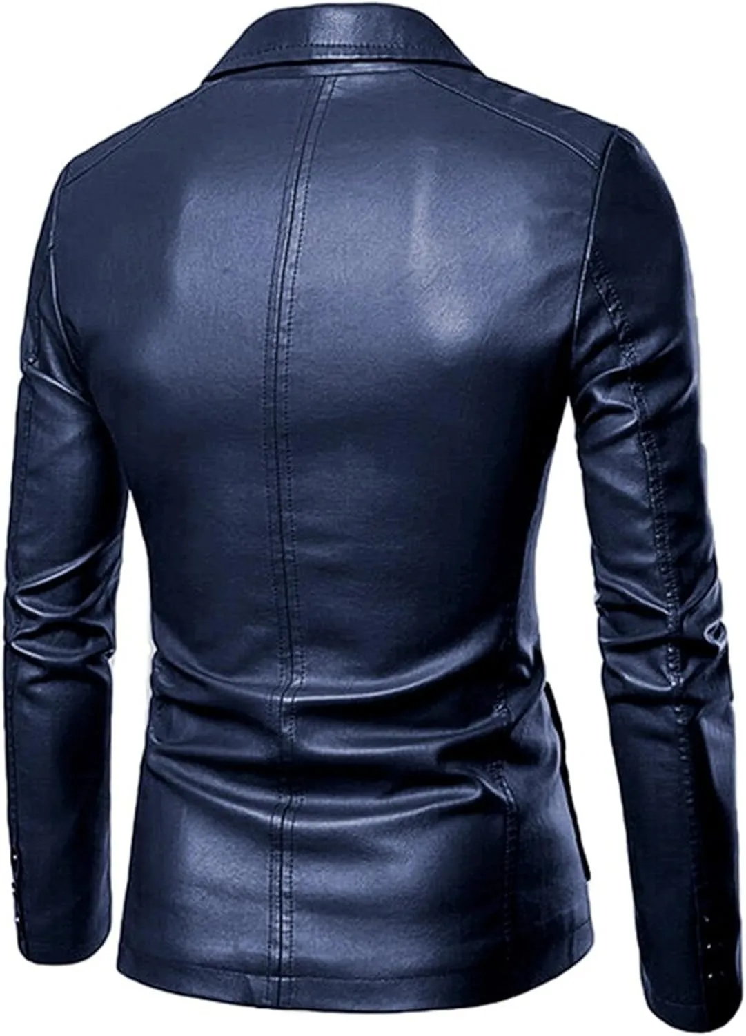 DGHM-JLMY Men's Suit Collar Fashion Pu Leather Jacket Casual 2 Button Slim Faux Leather Blazer Business Leather Sport Coat