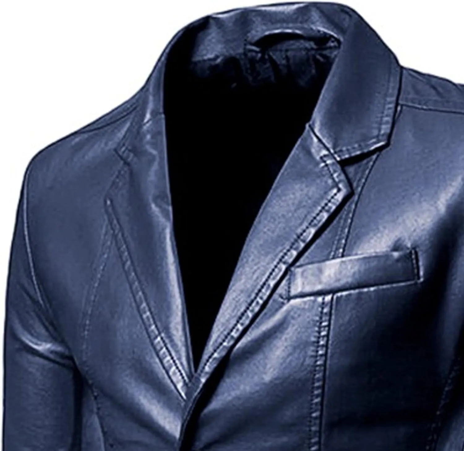DGHM-JLMY Men's Suit Collar Fashion Pu Leather Jacket Casual 2 Button Slim Faux Leather Blazer Business Leather Sport Coat