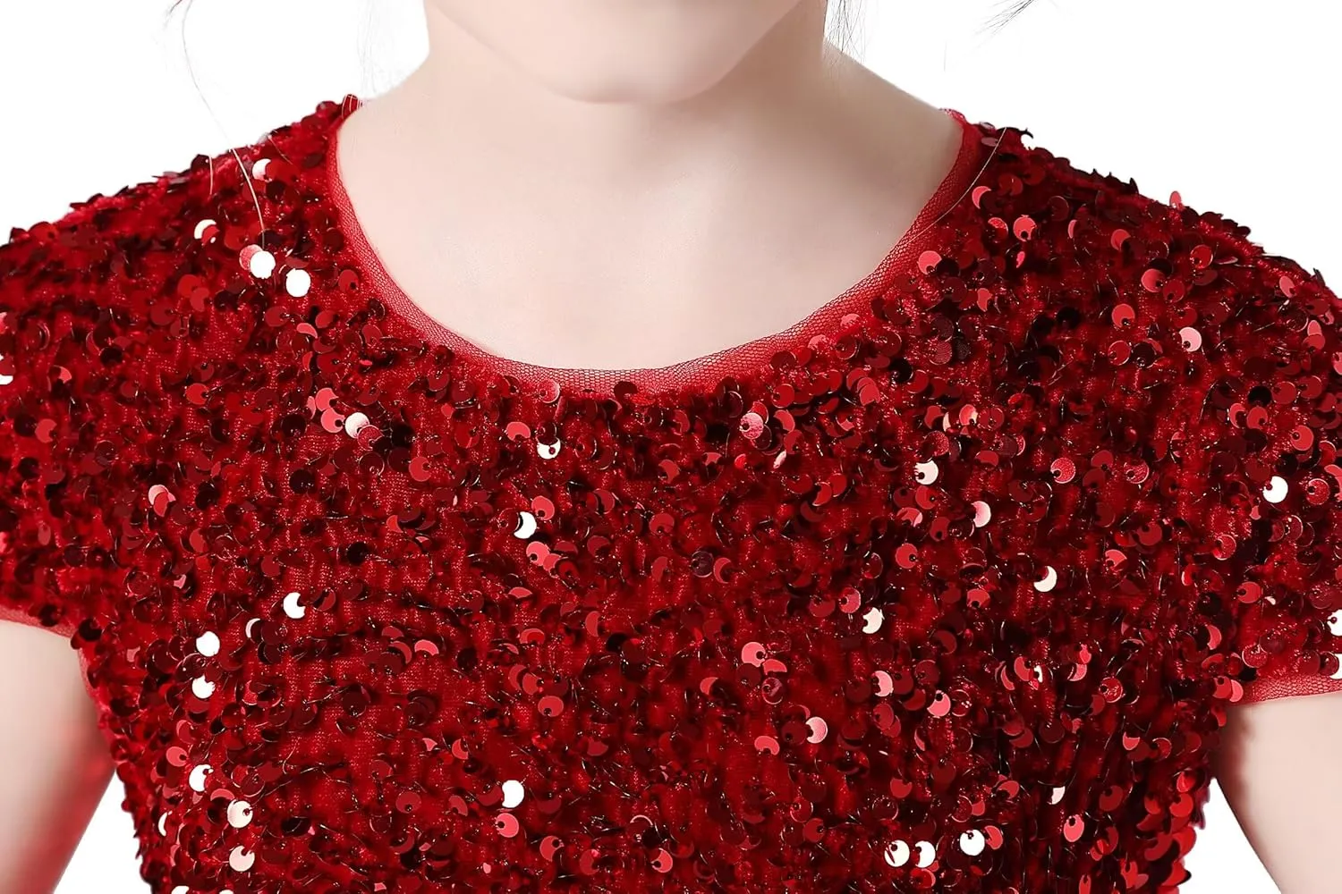 dideyttawl Short Flower Girls Dress Short Sleeves Velvet Sequin Top Tulle Skirt Round Neck Junior Bridesmaid Dresses