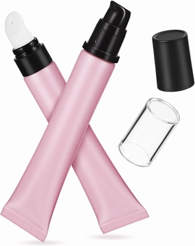 Didiseaon 2Pcs Empty Soft Squeeze Tubes, 20g Essential Oil Roller Ball Tube with Ceramic Cover & Pump Head for Lip Gloss