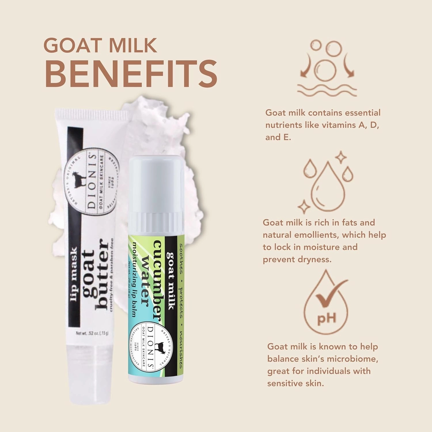 Dionis Goat Butter Lip Mask & Cucumber Water Balm Set – Hydrating Overnight Treatment & Daily Moisturizer for Dry, Chapped Lips, Clean Ingredients, Cruelty Free, Paraben Free, Made in USA