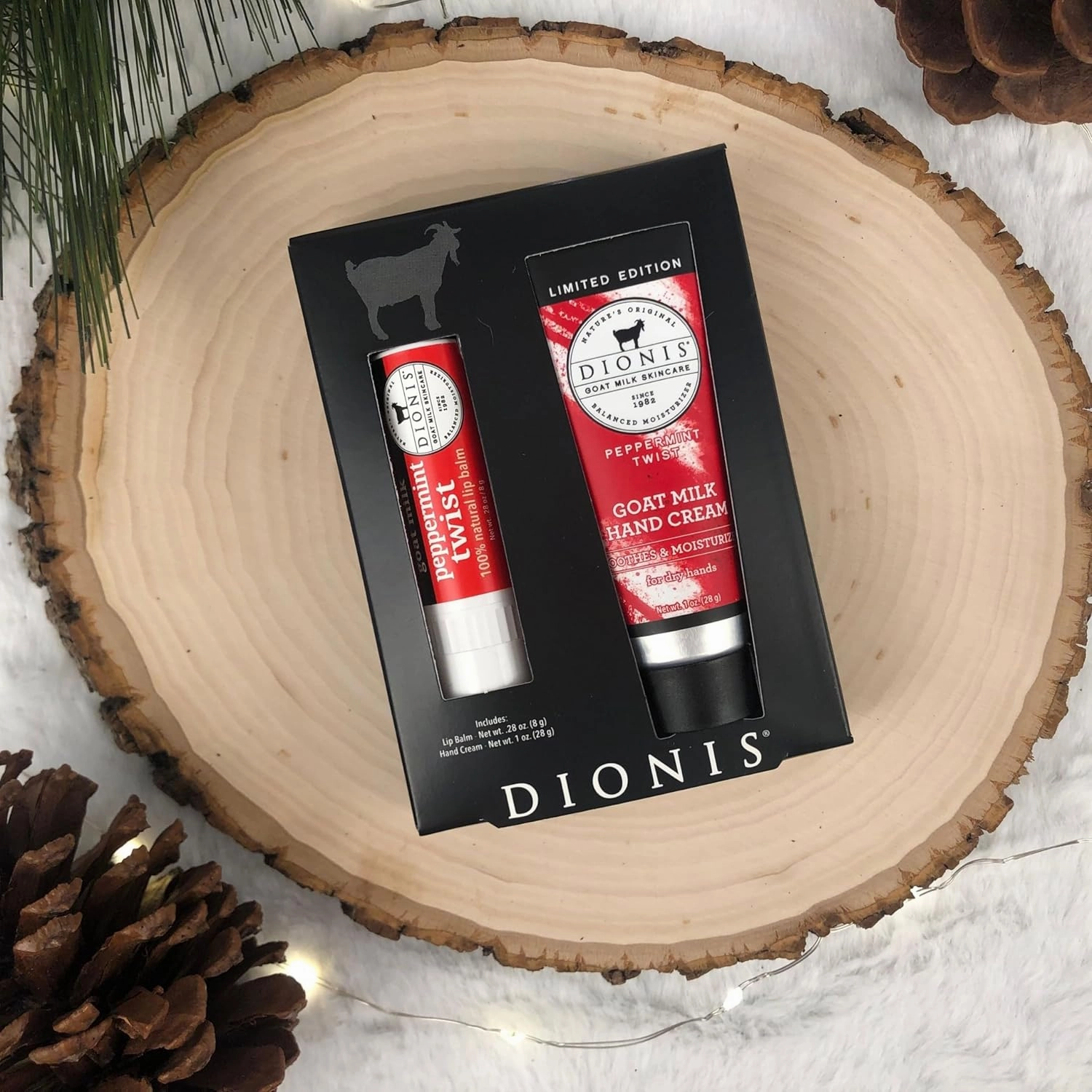 Dionis Goat Milk Skincare Peppermint Twist Scented Hand Cream & Lip Balm Set (1 oz and .28 oz) - Safe For Sensitive Skin, Soothes Chapped Lips and Dry Skin, Cruelty-free and Paraben-free