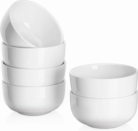 DOWAN 10 OZ Ice Cream Bowls - 4.25" Ceramic Dessert Bowl Set of 6 - Porcelain Small Bowls, Bouillon Cups for Side Dishes, Ice Cream, Oatmeal, Fruit, Portion Control - Dishwasher Microwave Safe