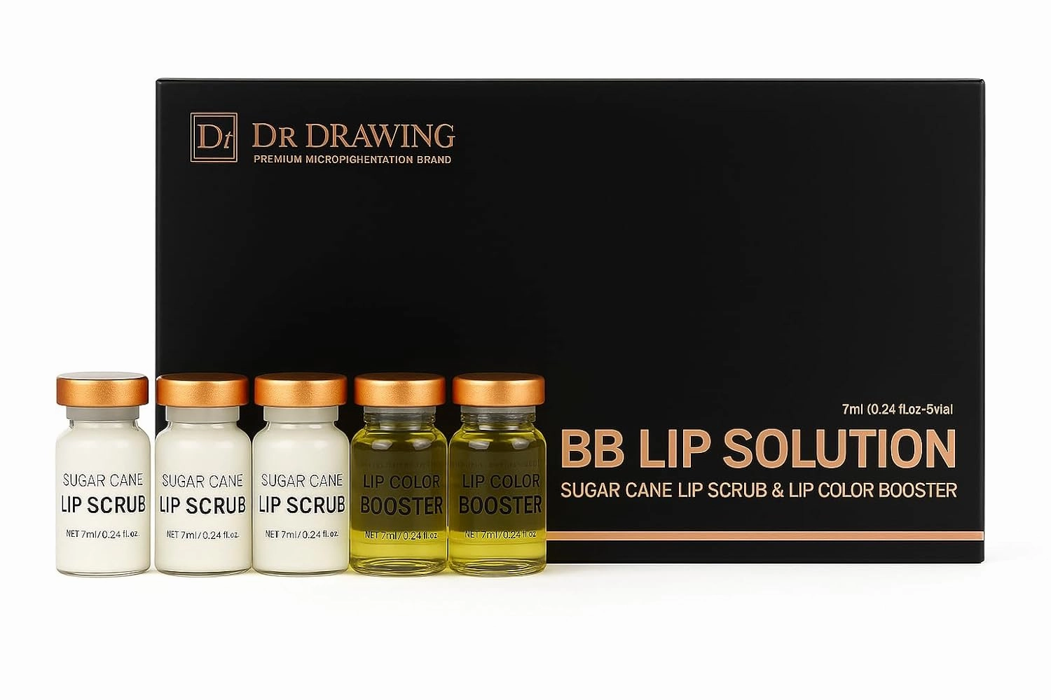 Dr. Drawing BB Lip Solution Kit – Lip Scrub & Booster Set for Hydrating & Smoothing Lips – 5 Vials – Professional Lip Care Treatment