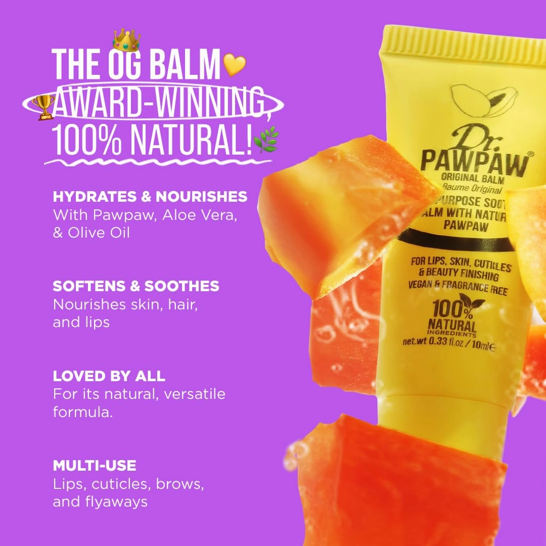 Dr. PawPaw Multipurpose Original Balm - Hydrating Lip Balm with Pawpaw, Aloe Vera and Olive Oil - Lip Moisturizer for Lips, Skin and Hair - 0.33 oz (Pack of 3)
