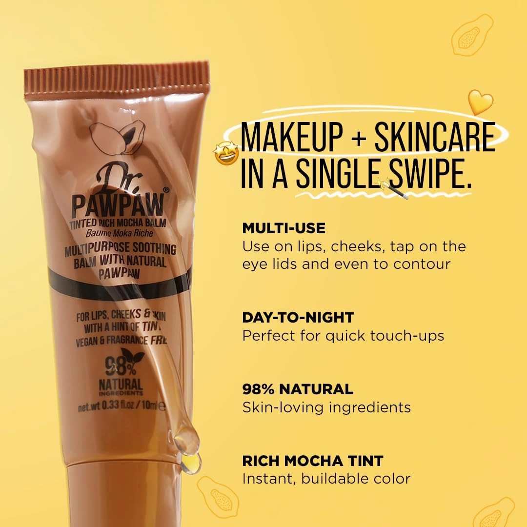 Dr. PawPaw Multipurpose Tinted - Lip Moisturizer with Buildable Color - Natural Tinted Lip Balm - Lip Balm for Sensitive Skin - Rich Mocha - 0.33 oz (Pack of 2)