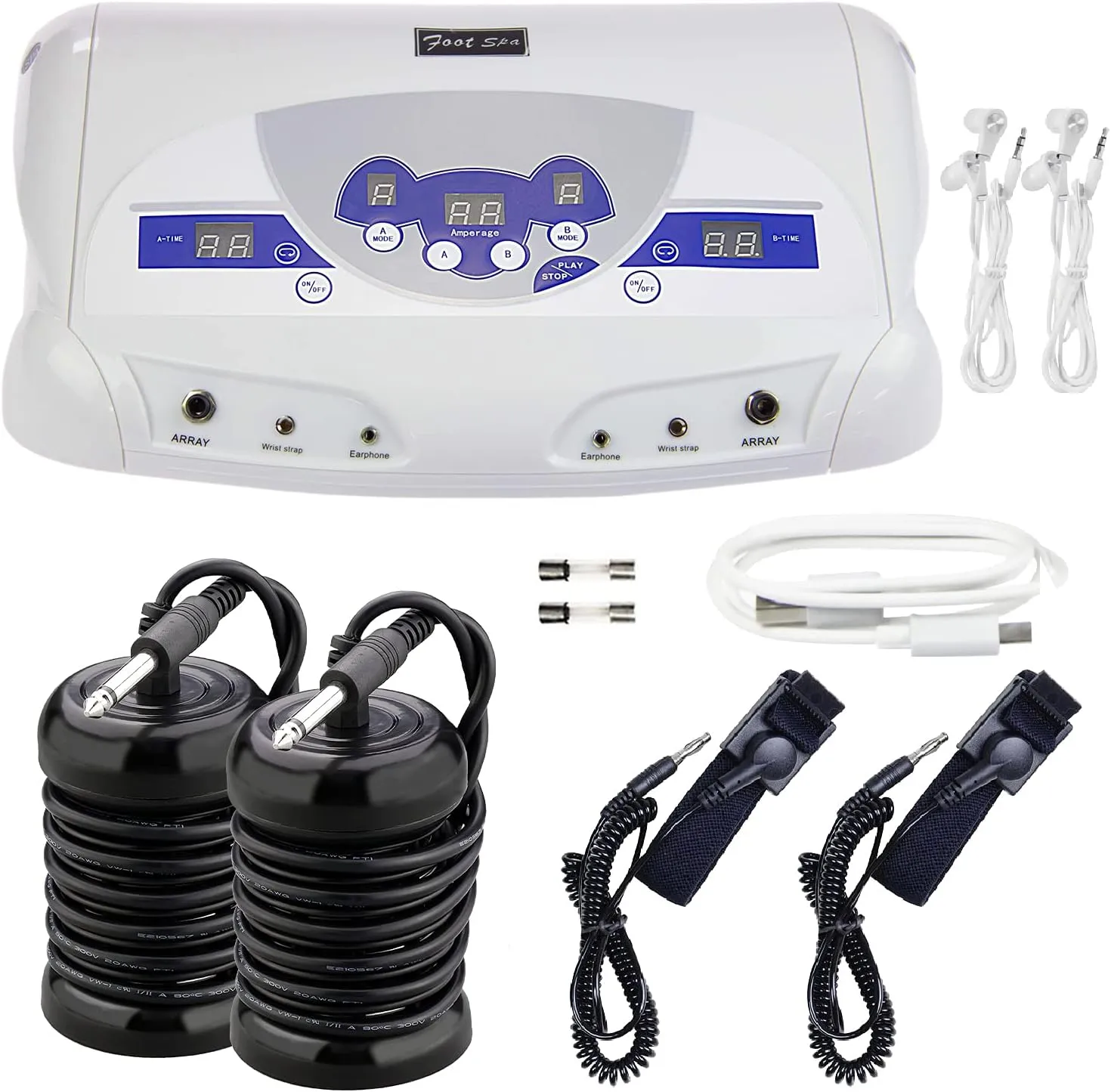 Dual Ionic Foot Bath Detox Machine, ion Detox Foot Bath Spa Cleanse System for 2 Users with MP3 Music Player, 2 Array, 2 Wrist Band, 5 Liners