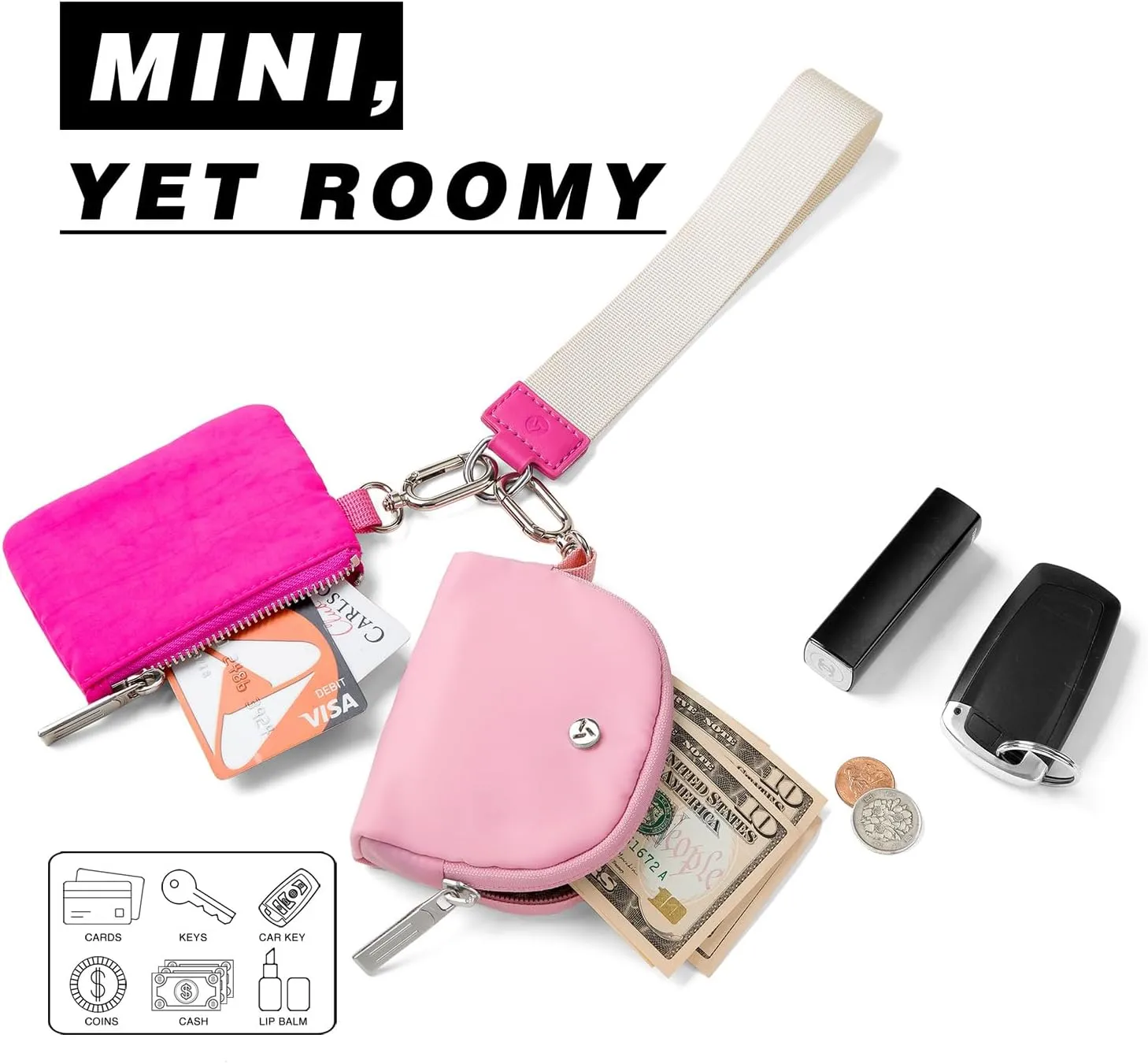 Dual Pouch Wristlet Wallets for Women, Mini Zip Around Wristlet Wallet, Double Pocket Wrist Wallet Portable Coin Purse Zipper, Gift for Women Mom Girl Friend Sister Her Wife Daughter Girlfriend