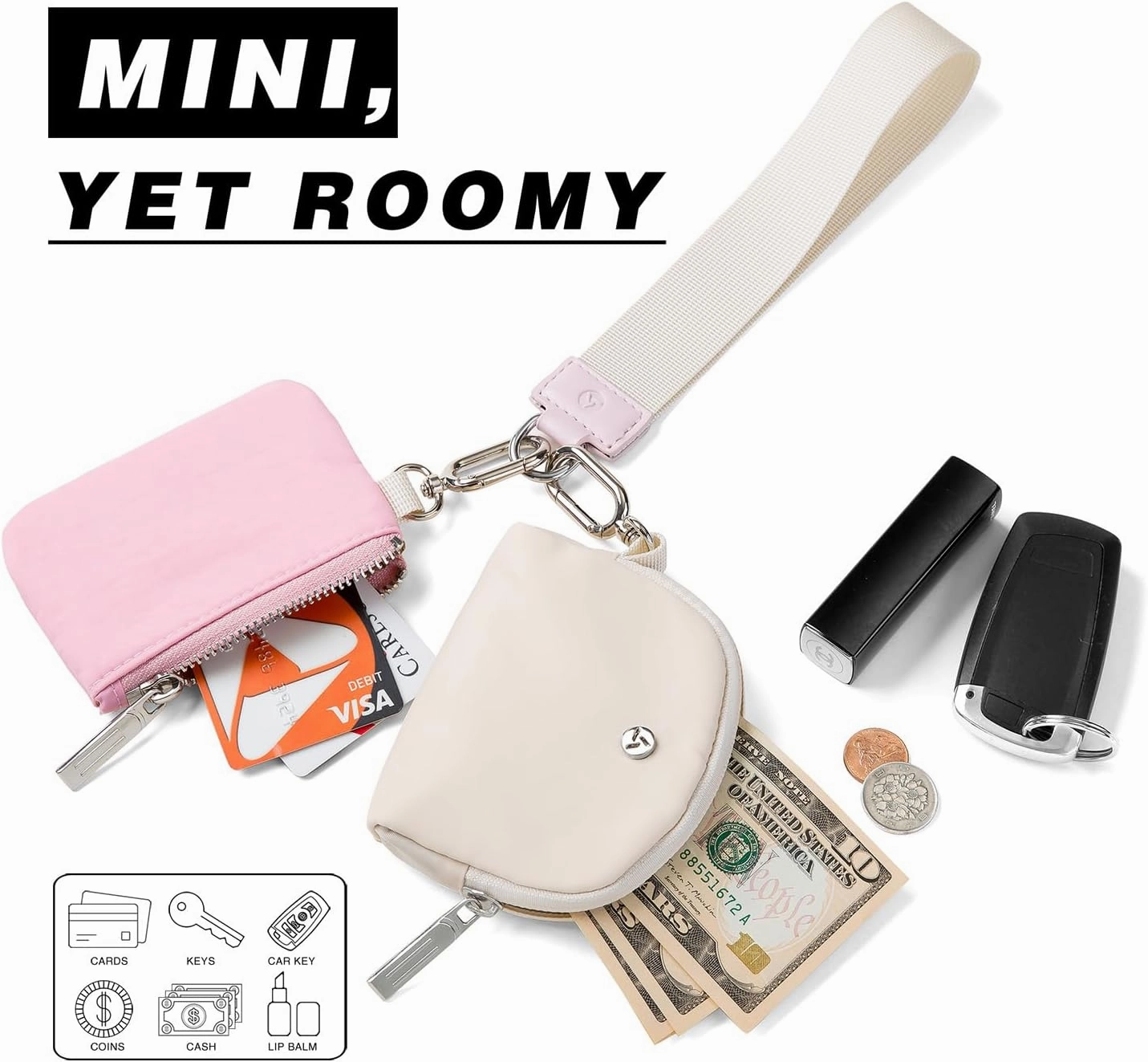 Dual Pouch Wristlet Wallets for Women, Mini Zip Around Wristlet Wallet, Double Pocket Wrist Wallet Portable Coin Purse Zipper, Gift for Women Mom Girl Friend Sister Her Wife Daughter Girlfriend