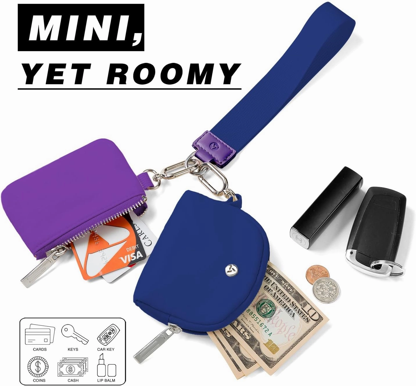 Dual Pouch Wristlet Wallets for Women, Mini Zip Around Wristlet Wallet, Double Pocket Wrist Wallet Portable Coin Purse Zipper, Gift for Women Mom Girl Friend Sister Her Wife Daughter Girlfriend